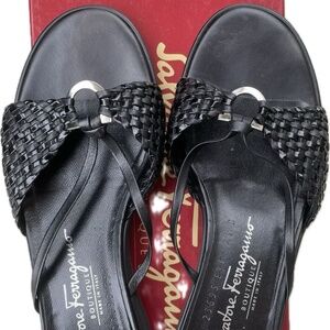 Salvatore Ferragamo Licata- Nero Nappa/Vern Black Leather Sandals